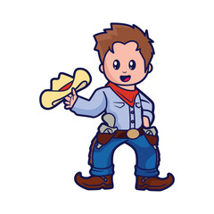 Cute kid in a cowboy costume, vector cartoon illustration