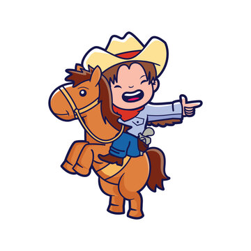Cute kid in a cowboy costume, vector cartoon illustration