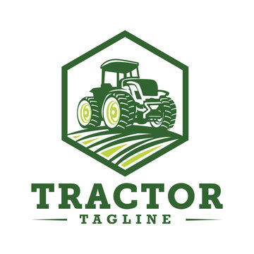Illustration of Tractor in a ranch logo template. Ready made logo with white isolated background.