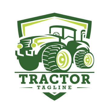 Illustration of Tractor in a ranch logo template. Ready made logo with white isolated background.