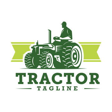 Illustration of Tractor in a ranch logo template. Ready-made logo with an isolated white background.