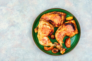 Baked chicken thighs, space for text