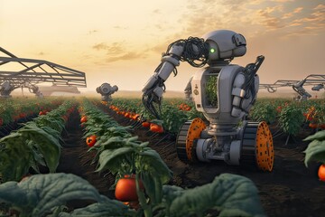 Modern Farming Revolution: Harnessing Robotics to Harvest Vegetables on the Farm. Photo AI