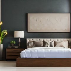 A contemporary master bedroom with a tufted headboard and a statement light fixture3, Generative AI