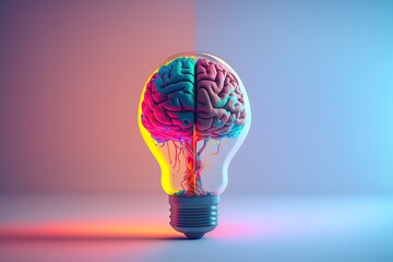 Creative Brainstorming: A Bright Idea for Innovative Concepts - Brain in a Lightbulb. Photo AI