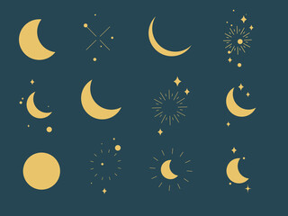 Obraz na płótnie Canvas Set of 15 flat icons, moon and star there social media corporate or business branding icons
