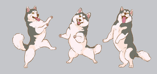 Happy Cartoon Siberian Husky dog set
