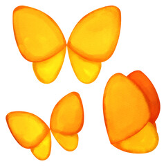 シンプルなオレンジ色の蝶。水彩風イラスト。