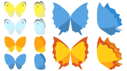 シンプルな蝶のセット。モンシロチョウ、モンキチョウ、モルフォ蝶など。フラットなベクターイラスト。 - obrazy, fototapety, plakaty