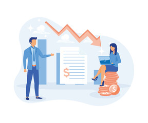 Finance and investment illustration. Business characters purchasing bonds or stock on capital market. Financial and stock trading concept. flat vector illustration