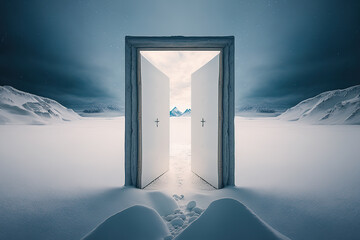 door in the ice valley.Generative Ai