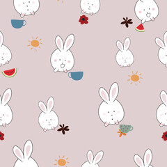 Cute hand drawn rabbit  cartoon seamless pattern backround. for greeting ,congratulations,invitation card and wrapping.
