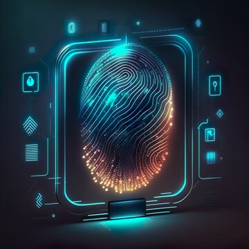 Businessman using a fingerprint scan. 3d Cyber security fingerprint scan technology for data protection created by Generative Ai