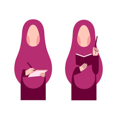 Set Of Hijab Woman Writing Character