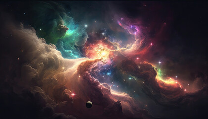 Obraz na płótnie Canvas colorful lights and mist emanating from exploding star