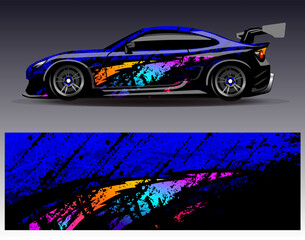 Fototapeta premium Car wrap design vector. Graphic abstract stripe racing background kit designs for wrap vehicle race car rally adventure and livery