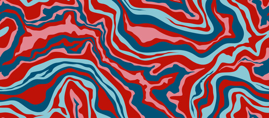 Psychedelic swirl seamless pattern. 60s, 70s style liquid groovy background.