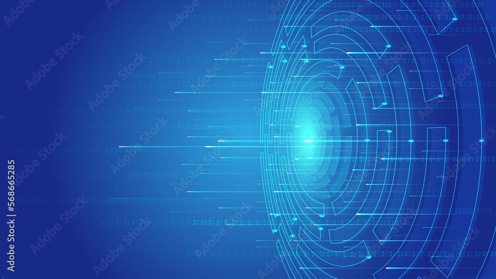 Poster tech turntable transmits 01 data with ray, internet big data vector background.