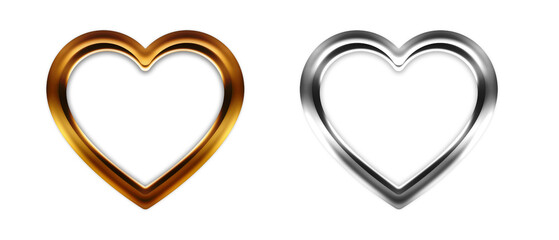 Heart symbol outline silver and gold shape isolated on white background
