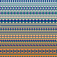 Blue Aztec Tribal Decorative Ethnic Ornamental Shapes Borders