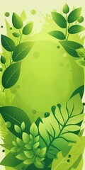 Green leaf empty banner template, green natural watercolor painting banner template perfect for packaging background, standing banner, banner, and any other generative ai