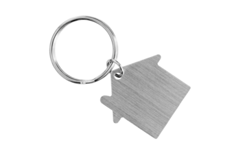 Blank house shaped keychain isolated on transparent background.