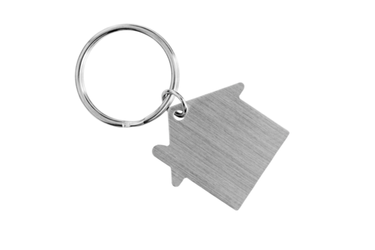 Blank house shaped keychain isolated on transparent background.