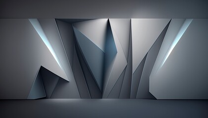 Original widescreen background image in minimalistic design with geometric shapes of light and shadow, grey-blue texture