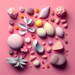 pebbles knolling, stones and flowers, pebbles and flowers knolling illustration