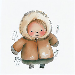 Watercolor illustration of a cute eskimo kid. Generative ai - obrazy, fototapety, plakaty