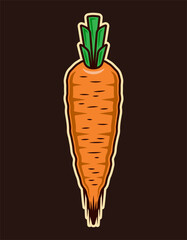 Carrot vector colored illustration in vintage style on dark background