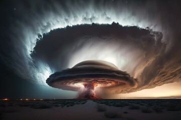 Obraz na płótnie Canvas A powerful supercell storm with tornado. Climate change concept. Generative AI