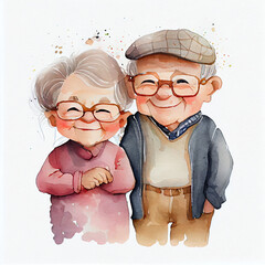 Illustration of cute grandparents smiling. Generative ai