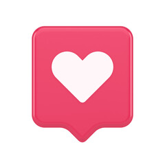 Dating application mobile interface button with heart social network communication 3d speech bubble icon