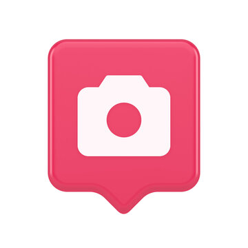 Camera multimedia application content creation digital button 3d realistic speech bubble icon