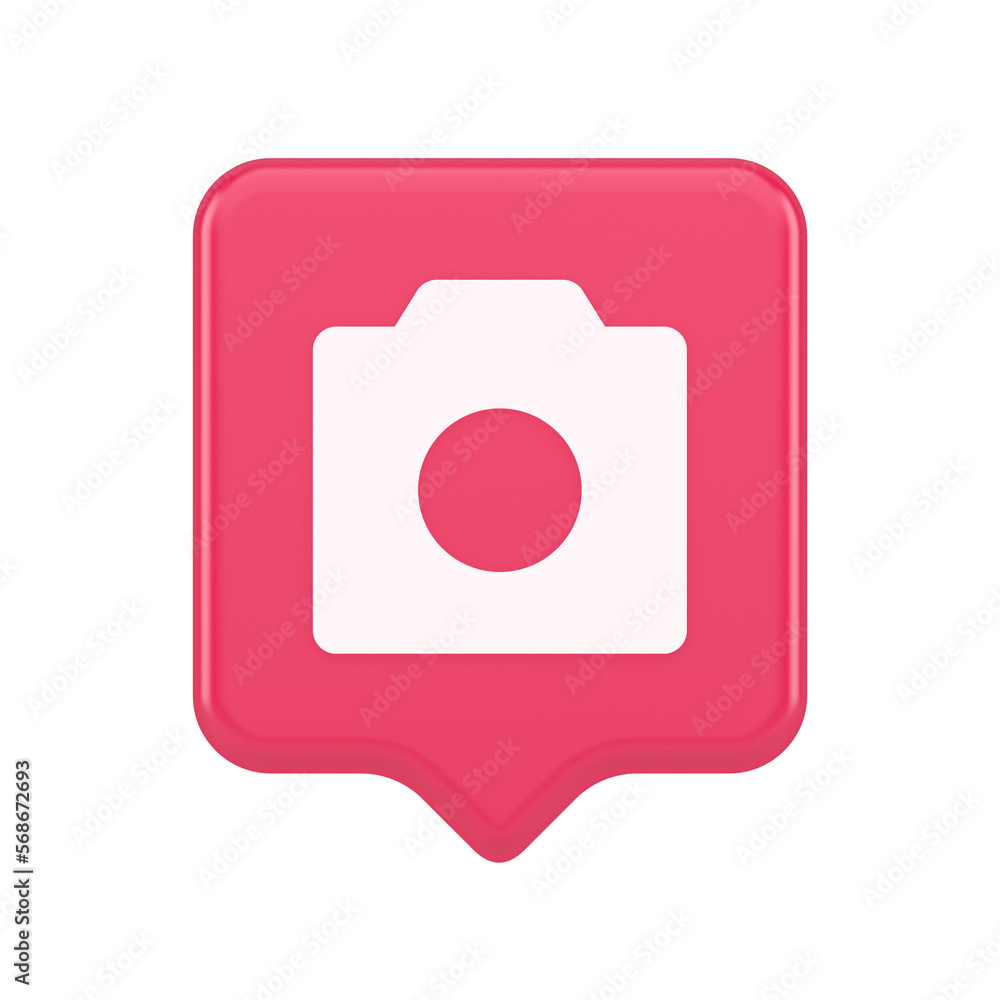 Poster photo video camera multimedia content creation button optical lens zoom device 3d speech bubble icon