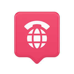 Global communication internet call connection button planet with handset 3d realistic speech bubble icon