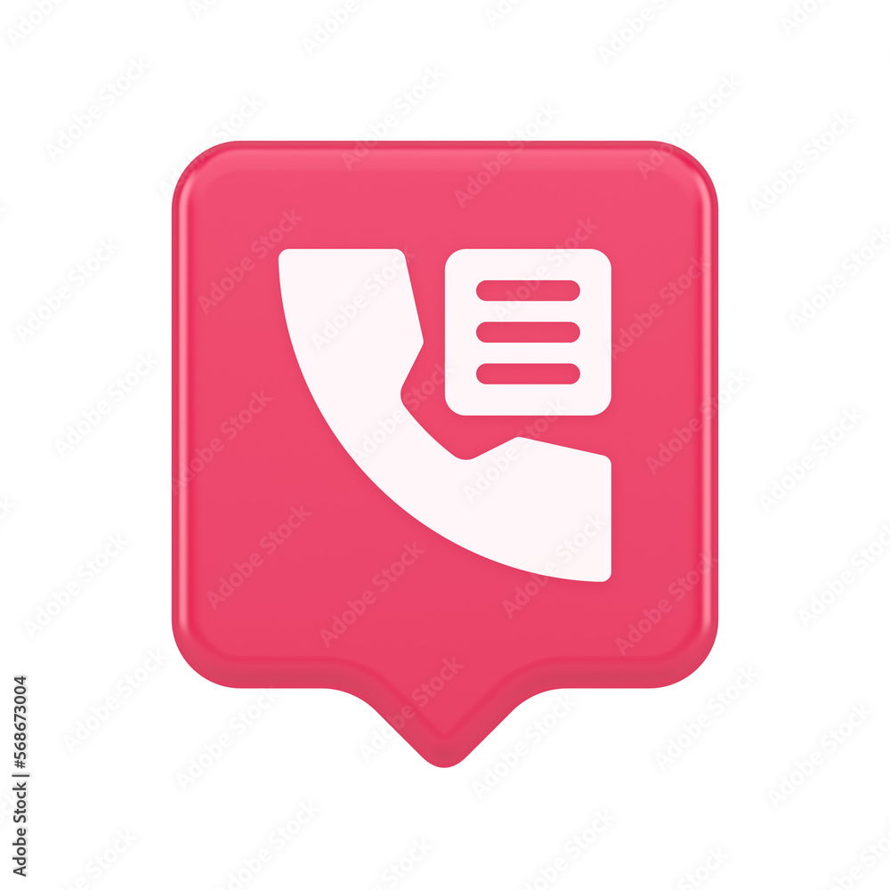 Poster phone book contact numbers list button search voice communication 3d realistic speech bubble icon
