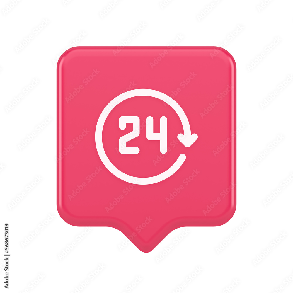 Poster 24 hours circle arrow button always available assistance service 3d realistic speech bubble icon