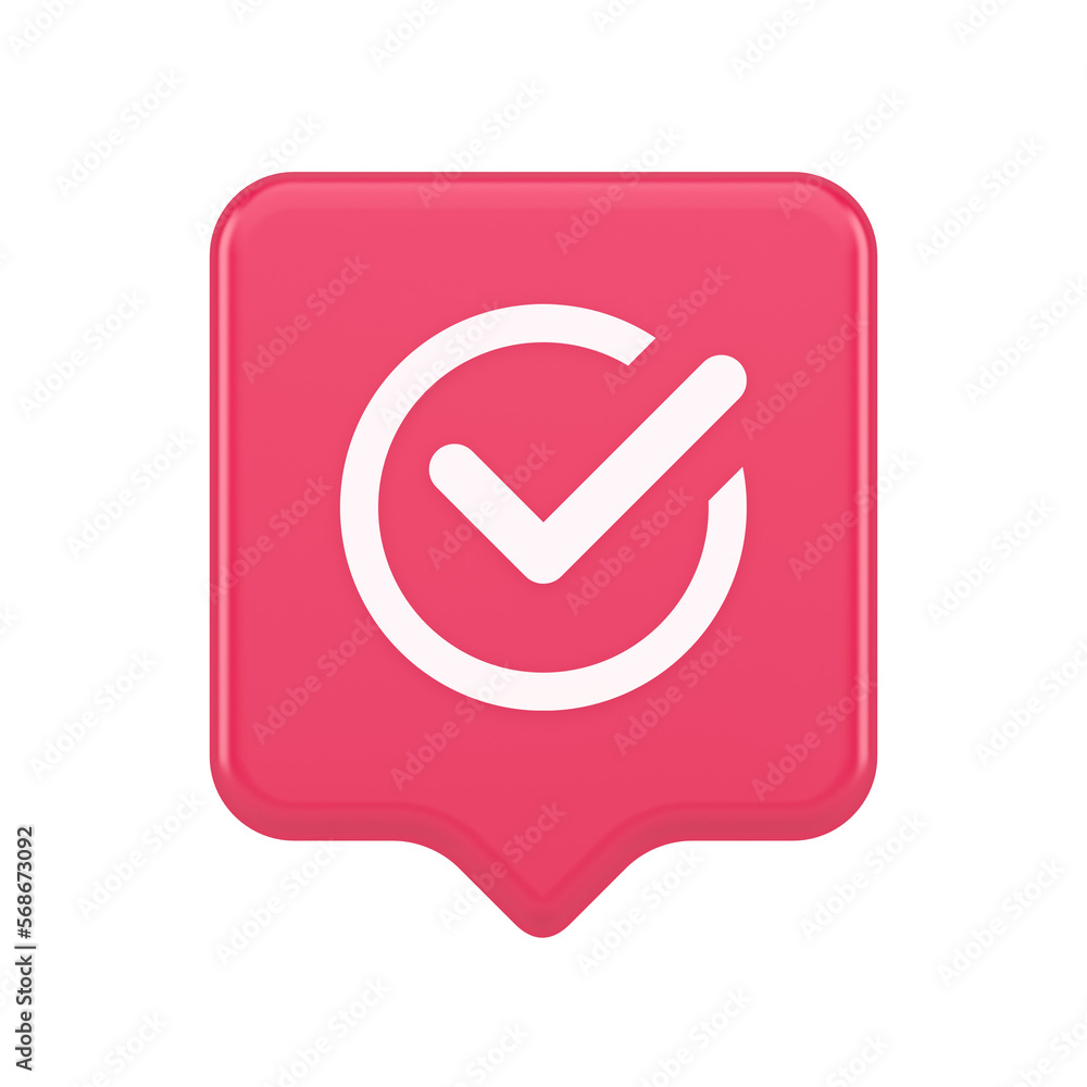 Poster checkmark in circle done approved button ok acceptance positive vote enter 3d realistic speech bubbl