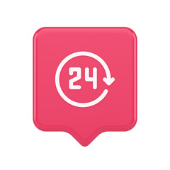 24 hours circle arrow button always available assistance service 3d realistic speech bubble icon
