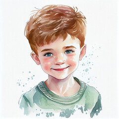 Illustration of a young boy smiling. Generative ai