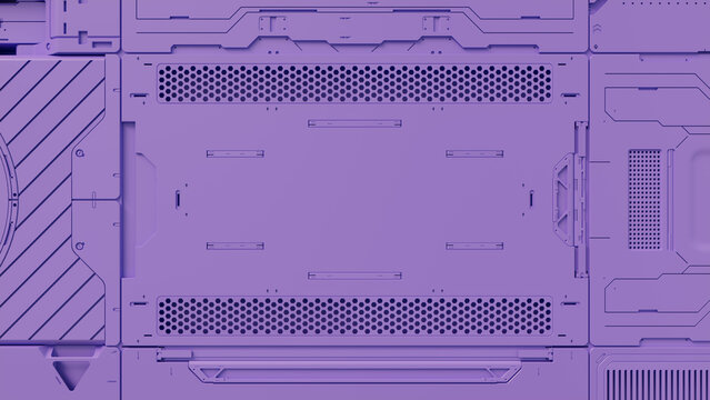 Technological Background with Advanced, Purple Science Fiction Panels. 3D Render.