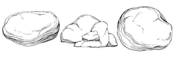 Stone Monochrome sketch vector. Gravel And Pebble. Natural Rocky Slate Lump Engraving Template Hand Drawn In Retro Style Black And White Illustration