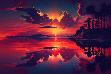 Fototapeta na wymiar Wallpaper of a beautiful sunset scenery. Generative ai