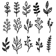 set of black silhouettes of branches