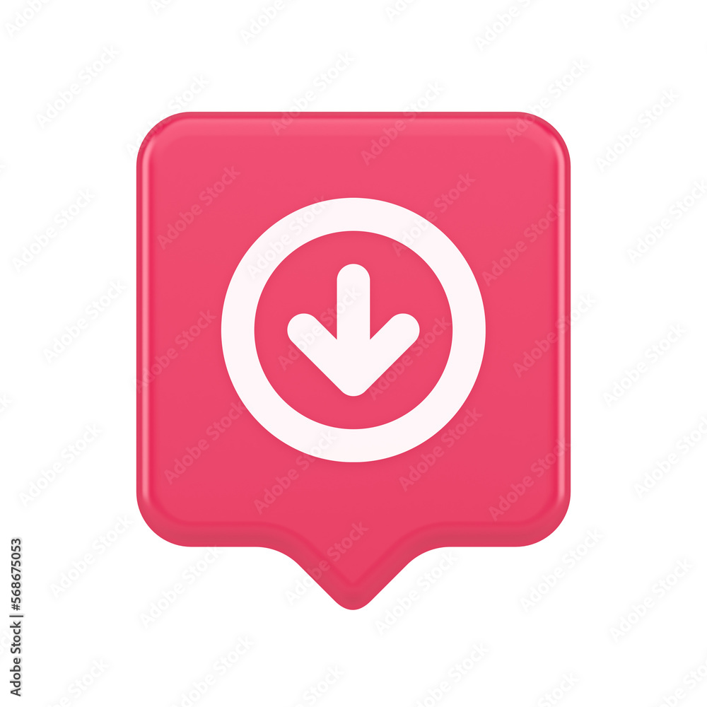 Poster down arrow circle frame button web interface pointer navigation app 3d realistic speech bubble icon