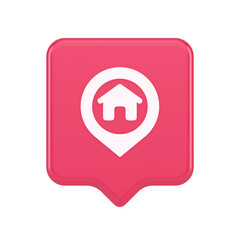 Fototapeta premium House map pin location button navigation panel web app GPS network pointer 3d realistic speech bubble icon