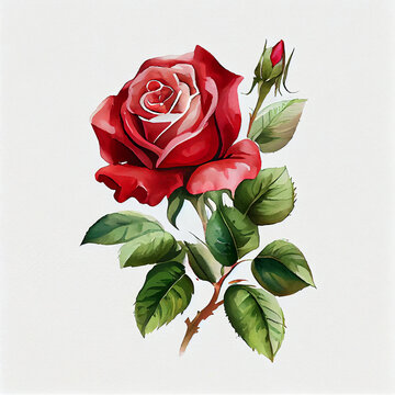 Water color illustration of a red rose. generative ai