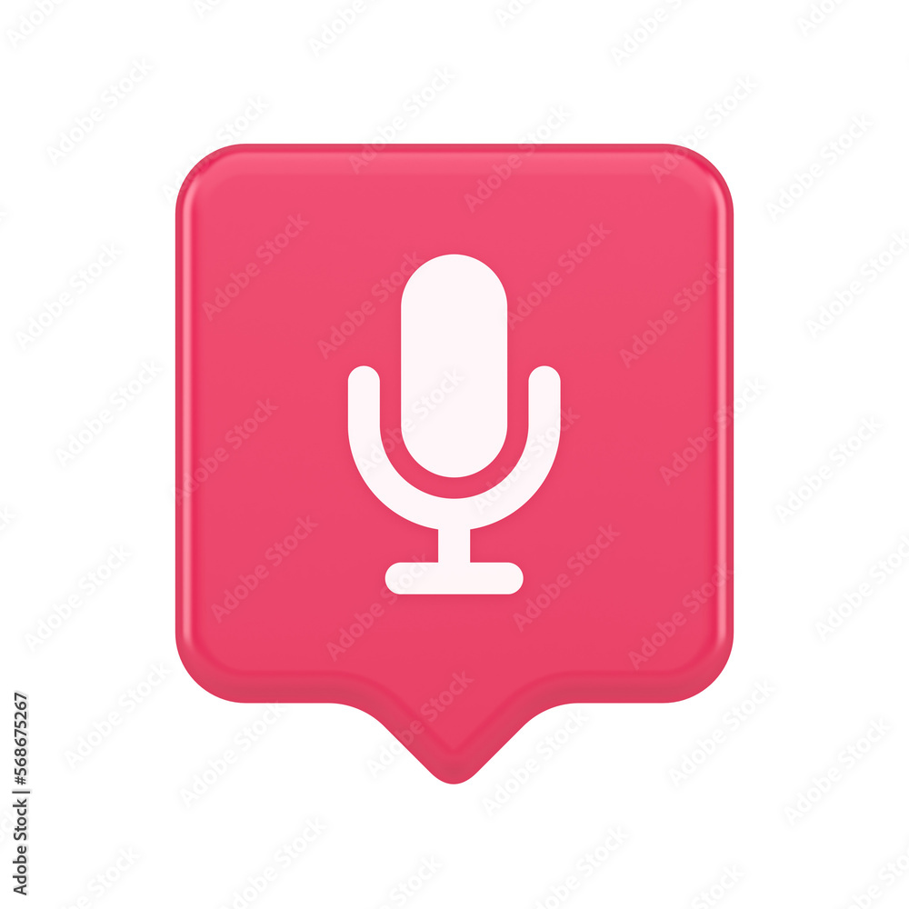 Poster microphone voice sound recording broadcasting button web app media communication 3d speech bubble ic